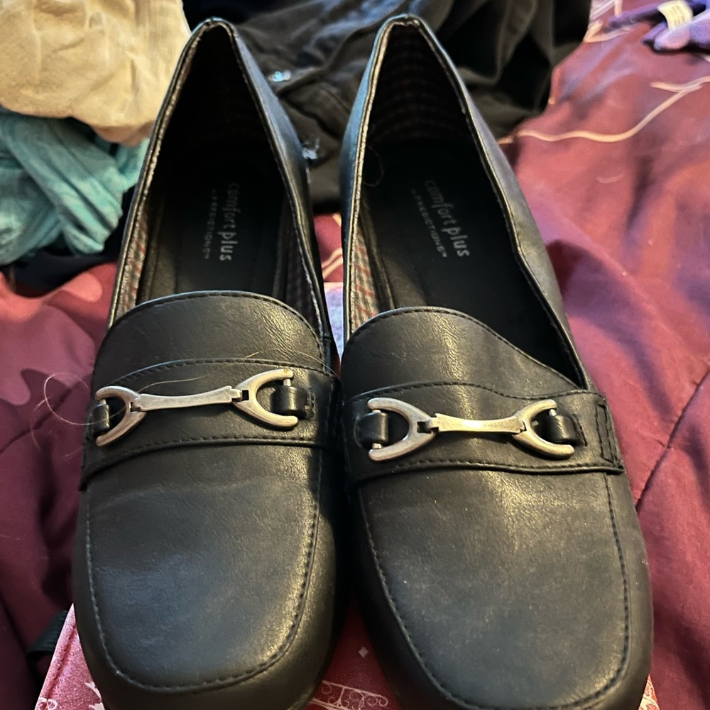 Black Buckle Loafers with Chunky Heel